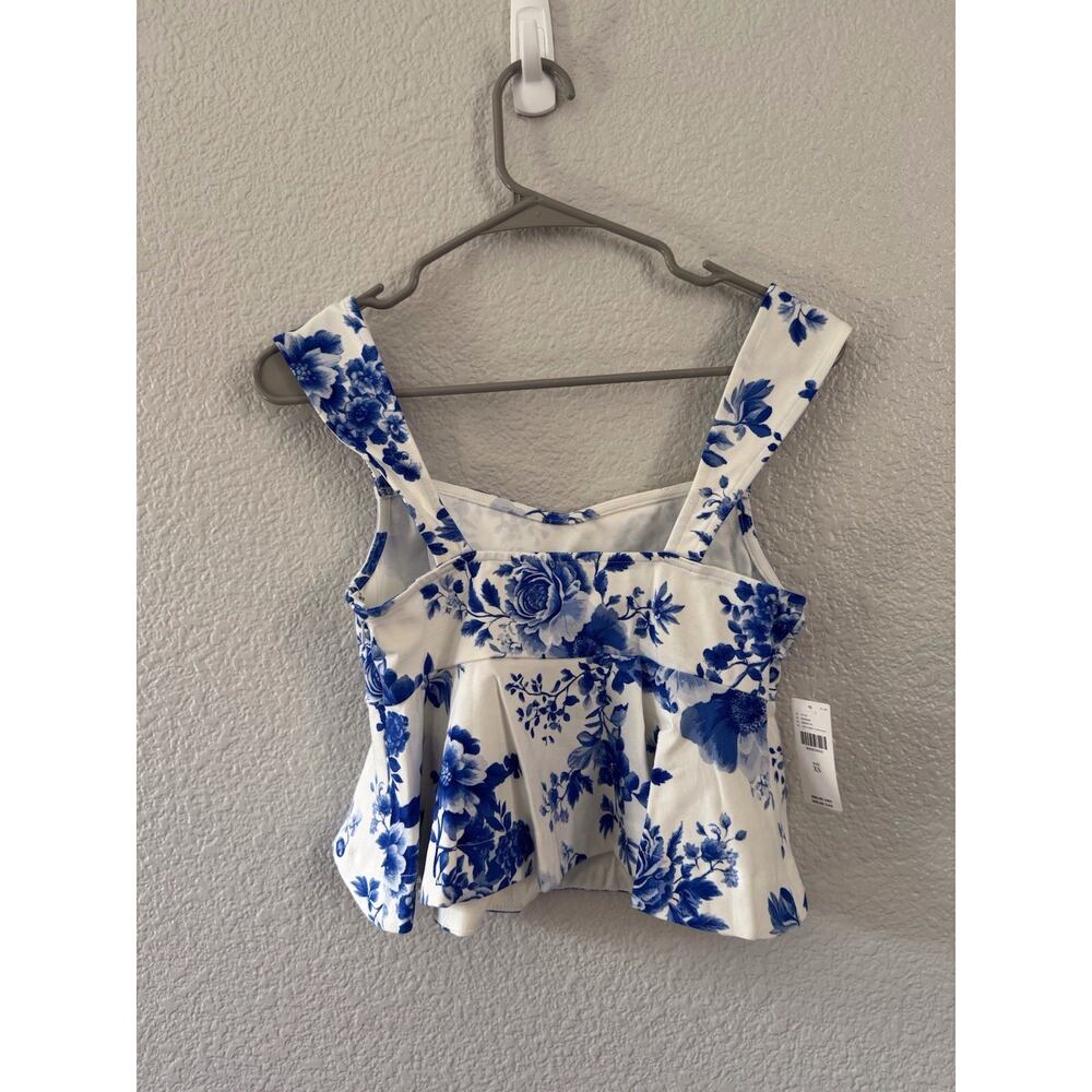 MAEVE Square Neck Peplum Top XS White Blue Floral Romantic Cottagecore Retro NWT - Picture 4 of 10